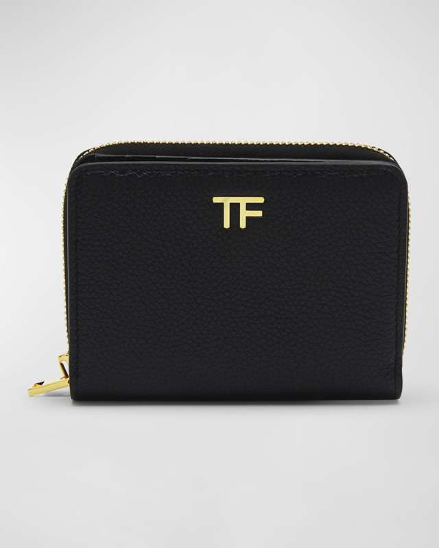 TF Compact Zipped Wallet in Grained Leather