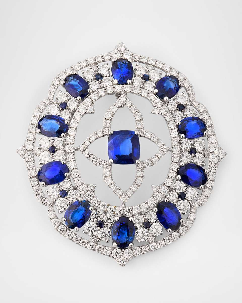 18K White Gold Blue Sapphire and Diamond Couture Pendant