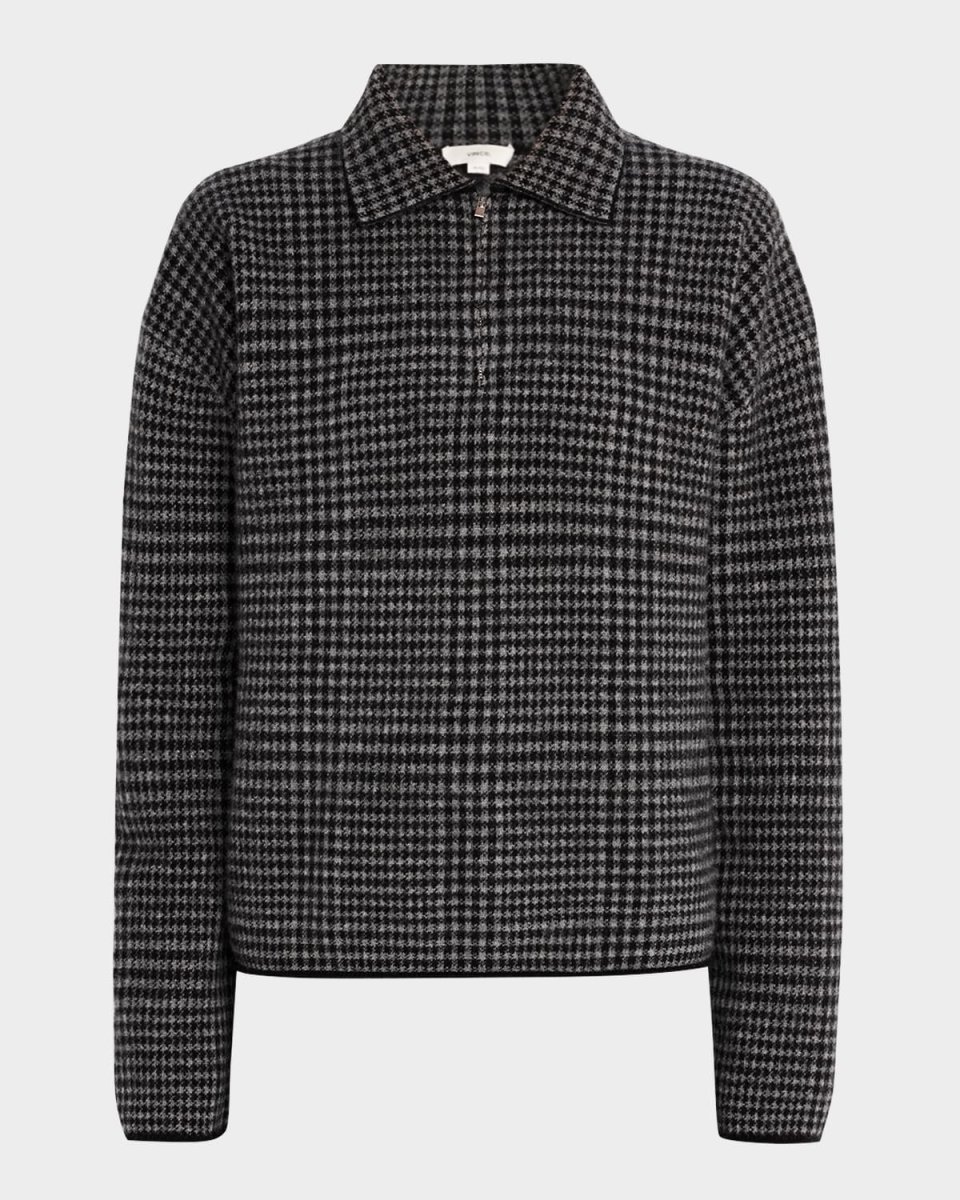 Wool and Cashmere Plaid Half-Zip Sweater