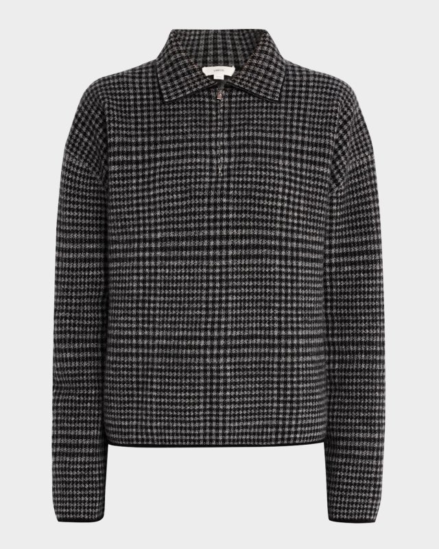 Wool and Cashmere Plaid Half-Zip Sweater
