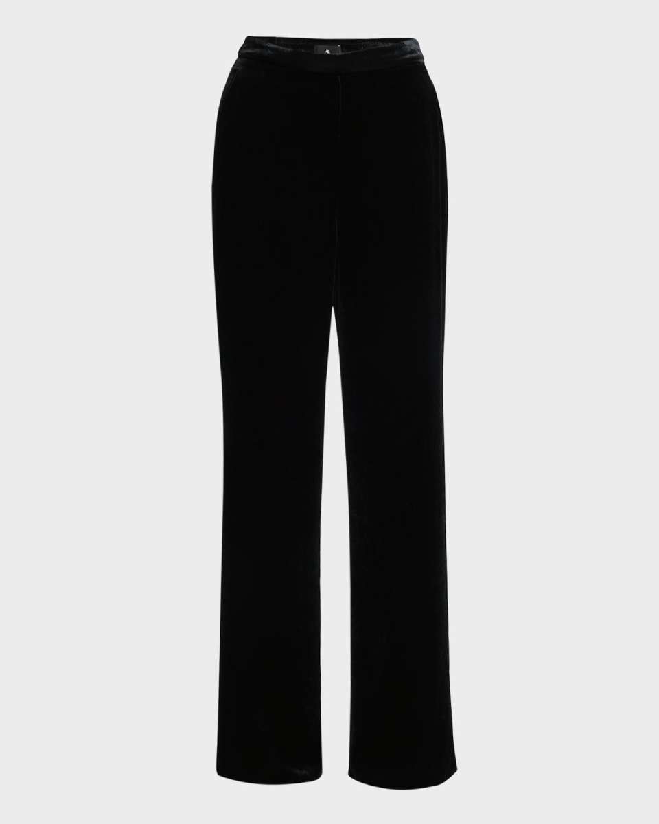 High-Rise Velvet Straight-Leg Trousers