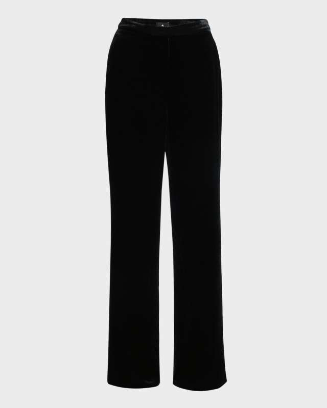 High-Rise Velvet Straight-Leg Trousers