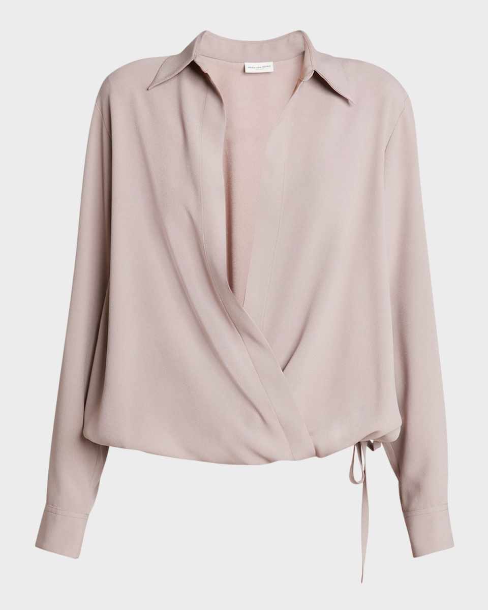 Cedal Long-Sleeve Collared Wrap Shirt