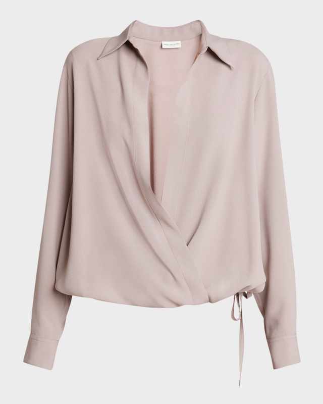 Cedal Long-Sleeve Collared Wrap Shirt