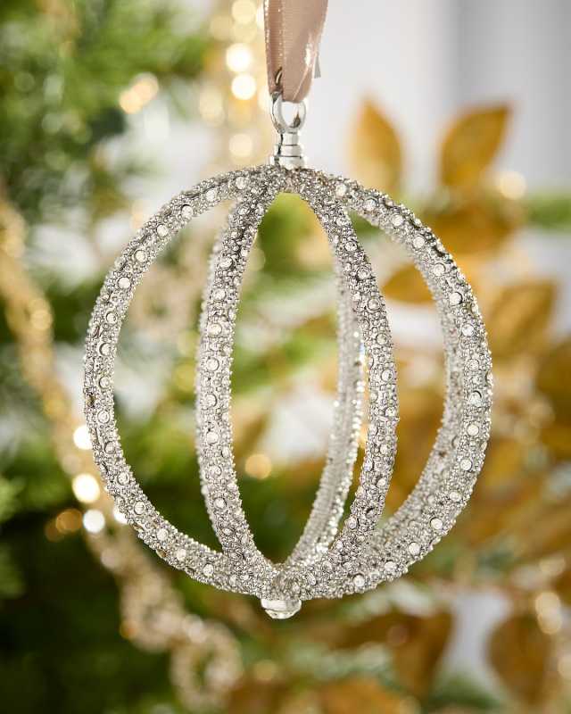 Platinum-Plated Globe Ornament with White Swarovski Crystals