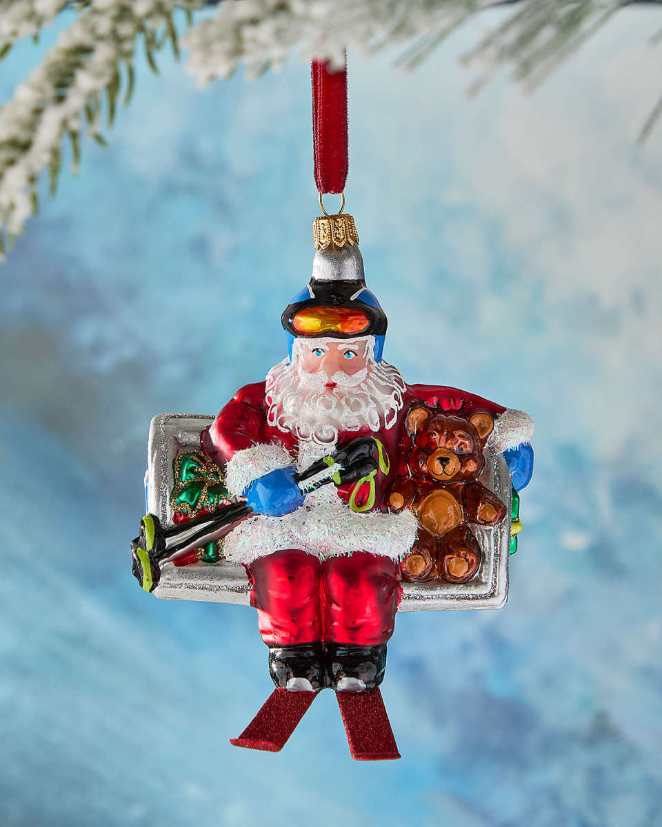 Skiing Santa on a Chairlift Christmas Ornament