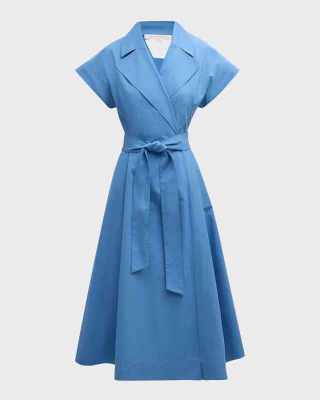 Belted Organic Cotton Poplin Midi Wrap Dress