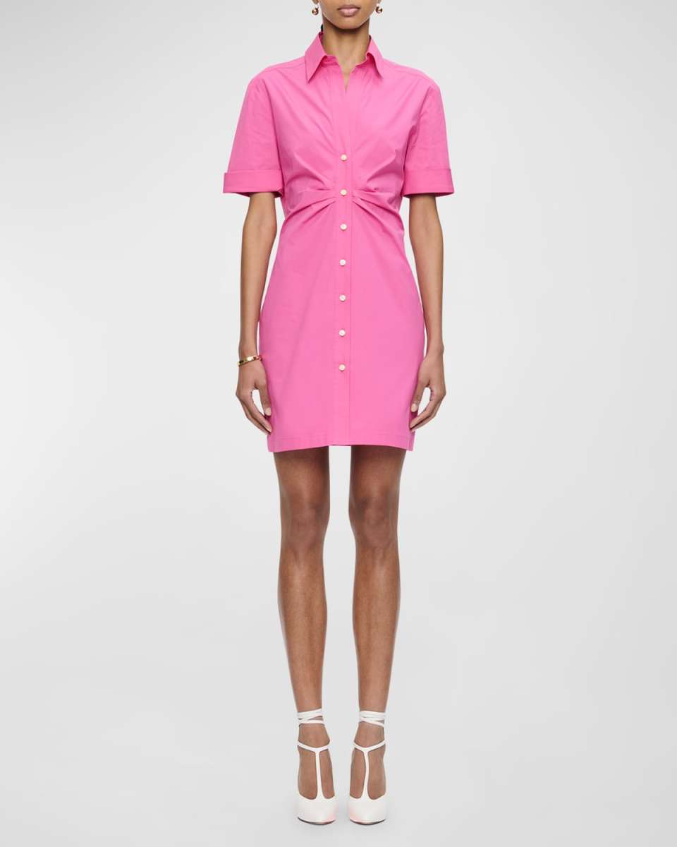 Ondine Pleated Stretch Cotton Mini Shirtdress