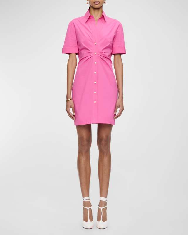 Ondine Pleated Stretch Cotton Mini Shirtdress
