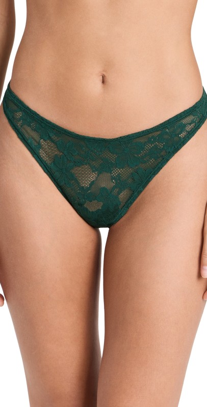 Fleur du Mal Le Stretch Multifit Lace High Leg Thong Evergreen