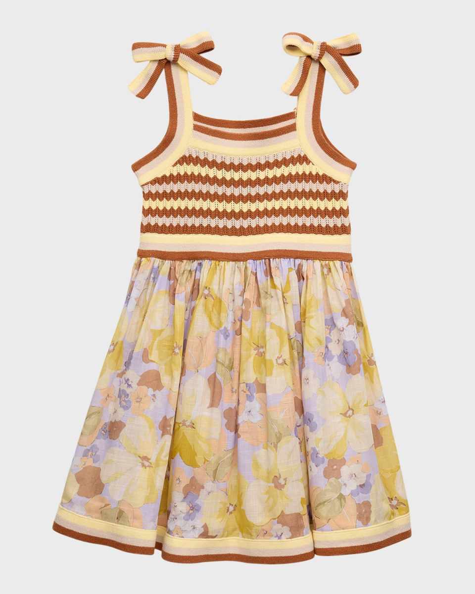 Girl's Knit Top Woven Combo Dress, Size 1-12