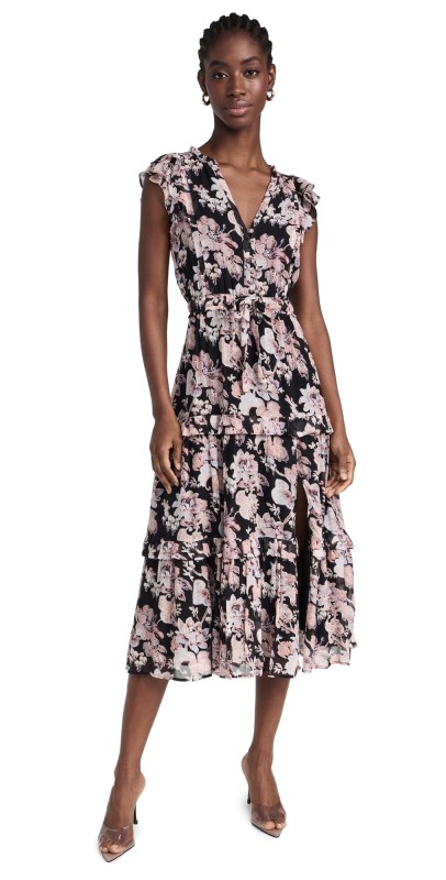 PAIGE Rozlyn Midi Silk Dress Black Multi