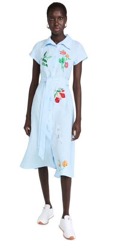 Fanmon Jun Embroidered Shirt Dress Light Lagoon