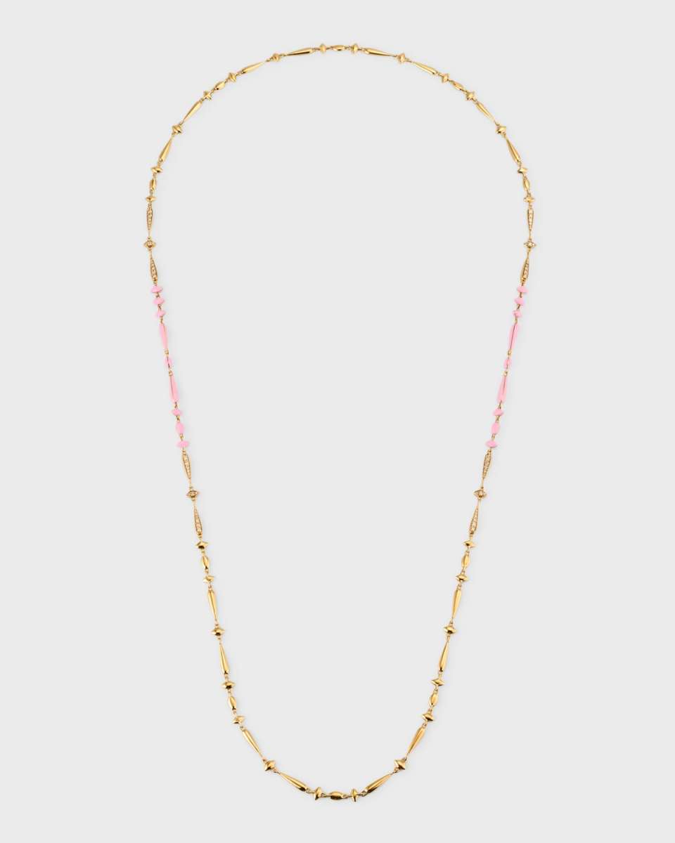 18K Yellow Gold Necklace with Brown Diamonds and Pink Ceramic