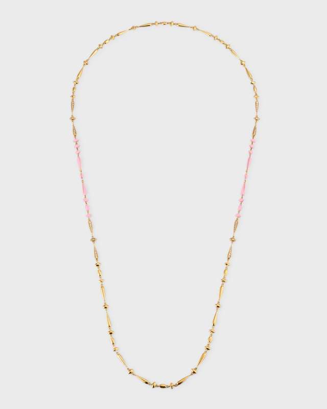 18K Yellow Gold Necklace with Brown Diamonds and Pink Ceramic