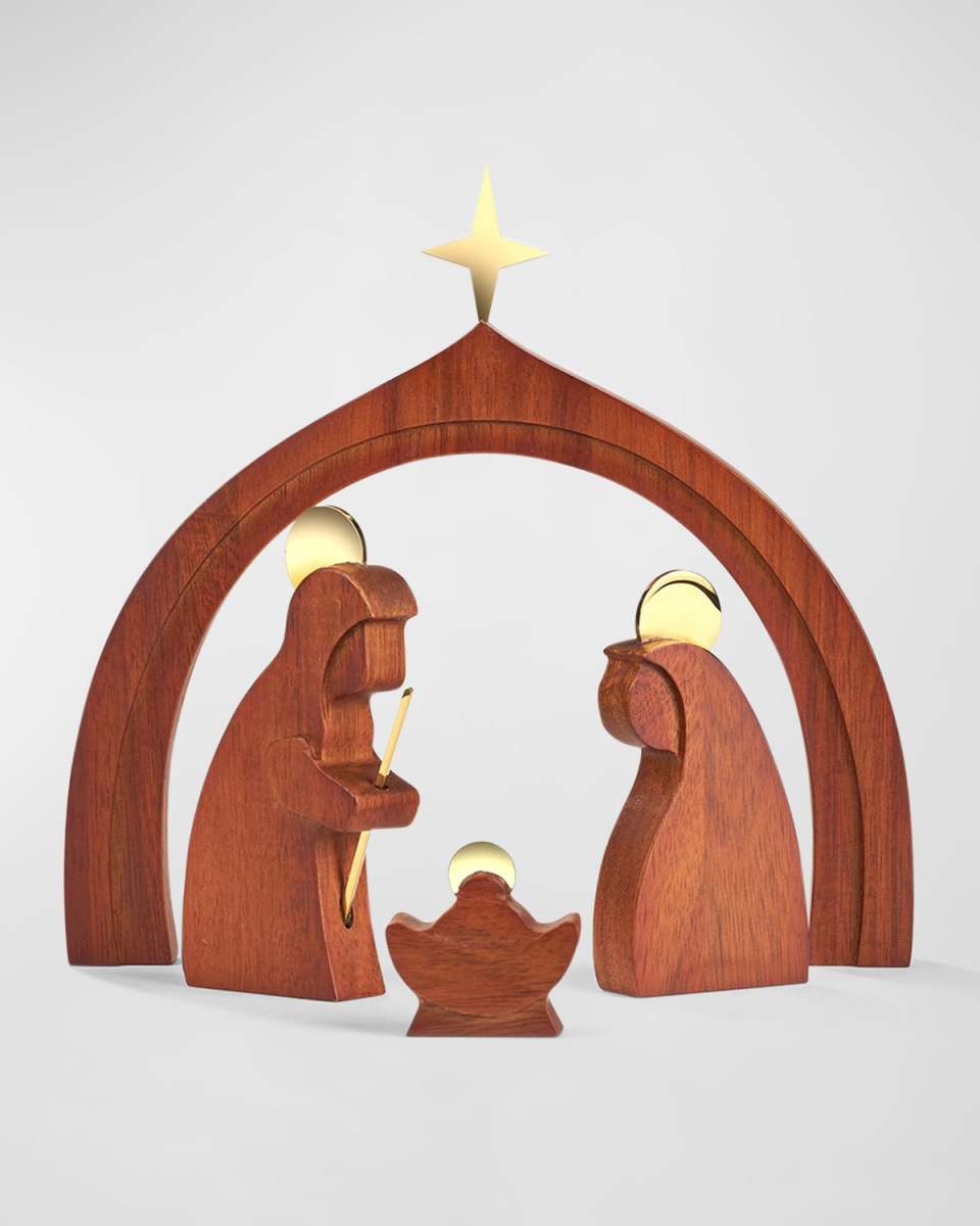 Wood Holy Family with Creche Christmas Decoration