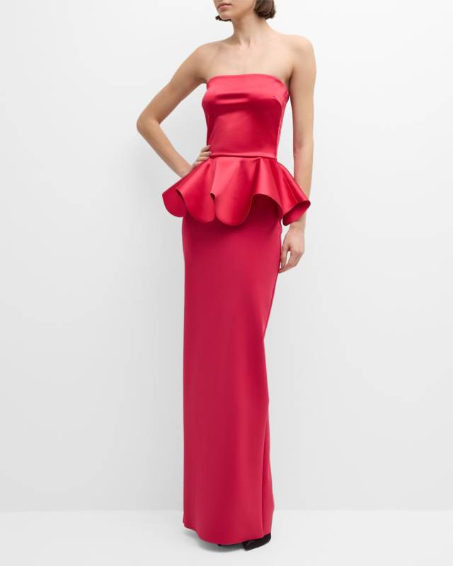Strapless Peplum Column Gown