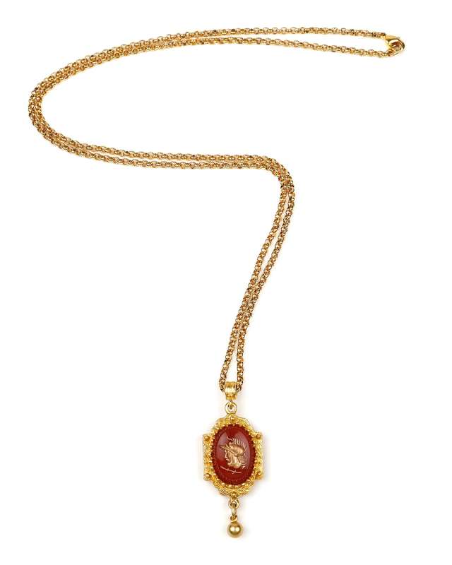 Intaglio Pendant and Necklace, Gold/Red