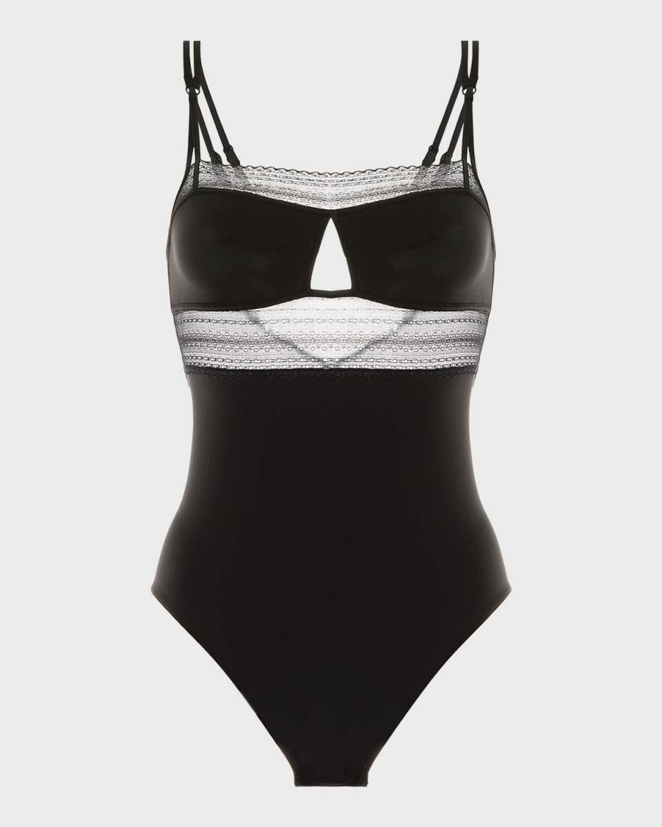 Pia Lace-Trim Cutout Bodysuit