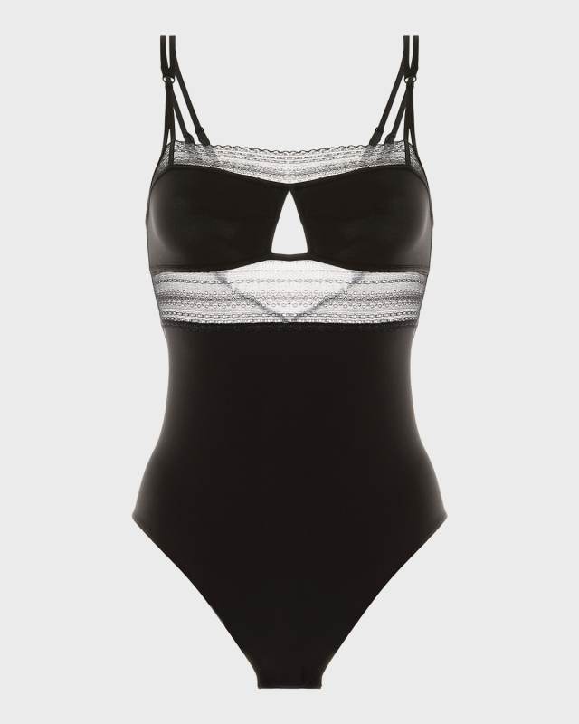 Pia Lace-Trim Cutout Bodysuit