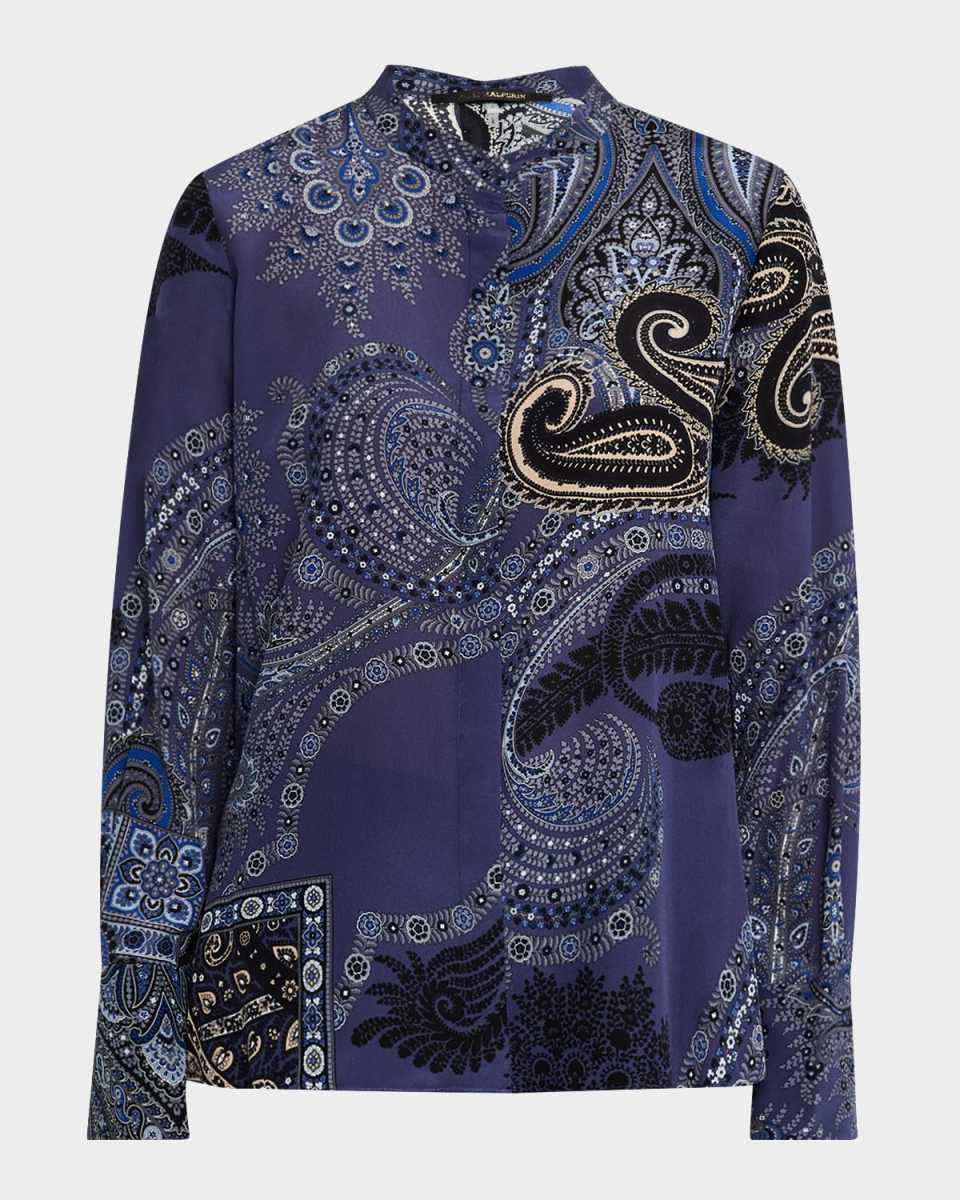 Bronson Paisley-Print Silk Blouse