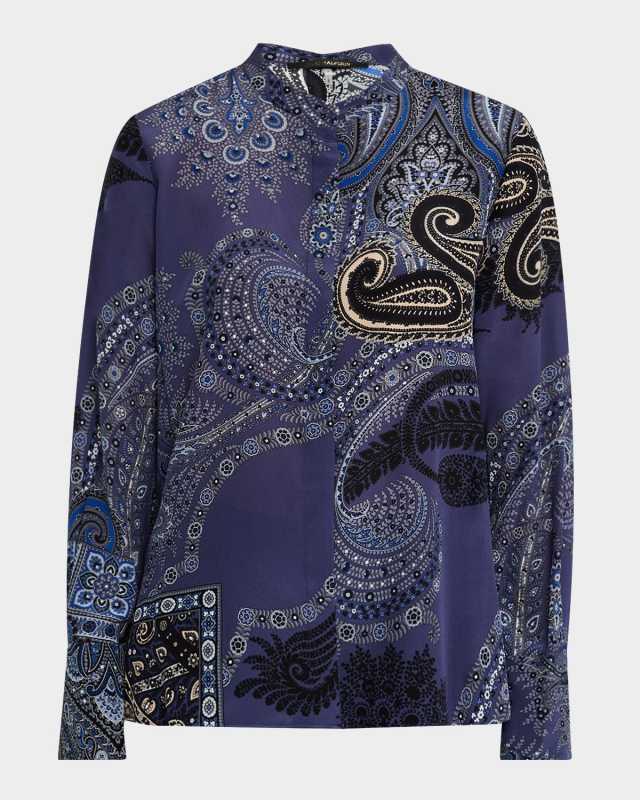 Bronson Paisley-Print Silk Blouse