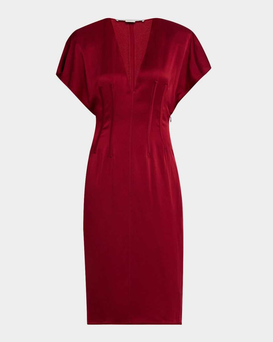 Corset Seamed Midi Dress with Shoulder Pads
