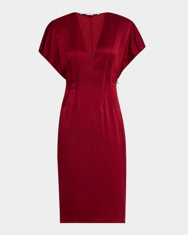 Corset Seamed Midi Dress with Shoulder Pads