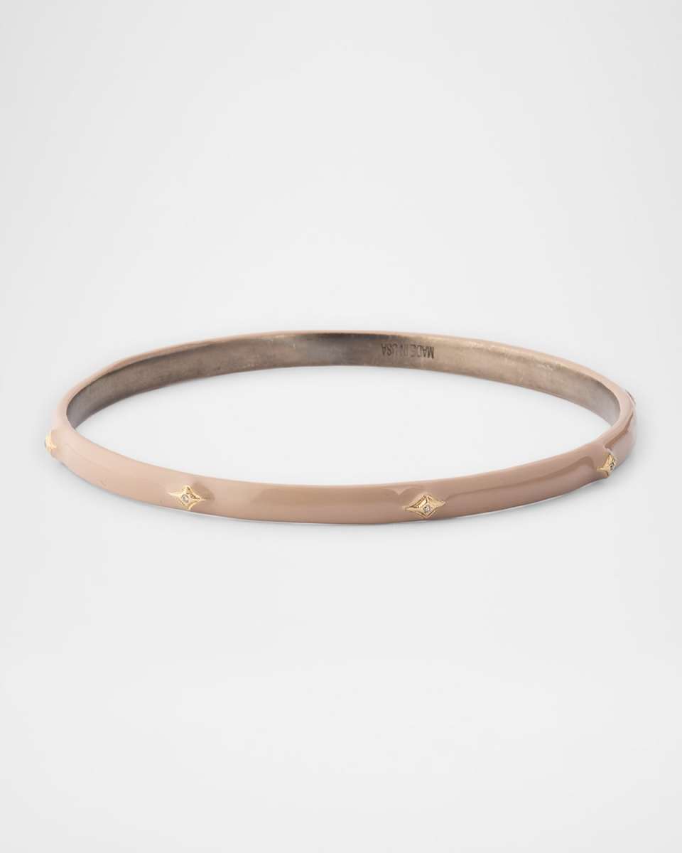 18K Rose Gold, Antiqued Silver, and Nude Enamel Diamond Bangle Bracelet