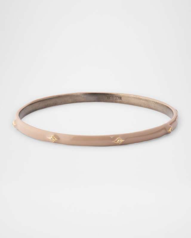 18K Rose Gold, Antiqued Silver, and Nude Enamel Diamond Bangle Bracelet