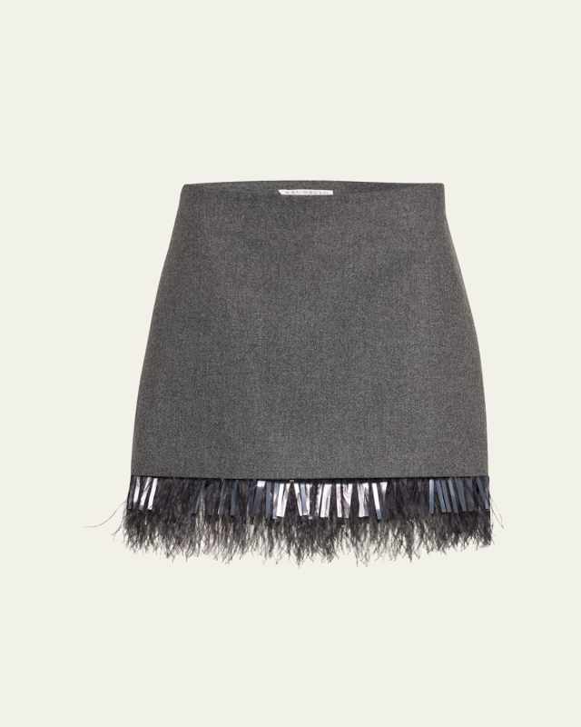 Feather-Trim Wool-Cashmere Flannel Mini Skirt