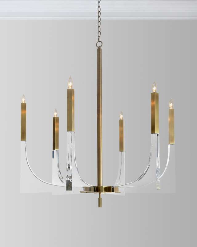 Acrylic Brass Finish Chandelier, 6 Lights