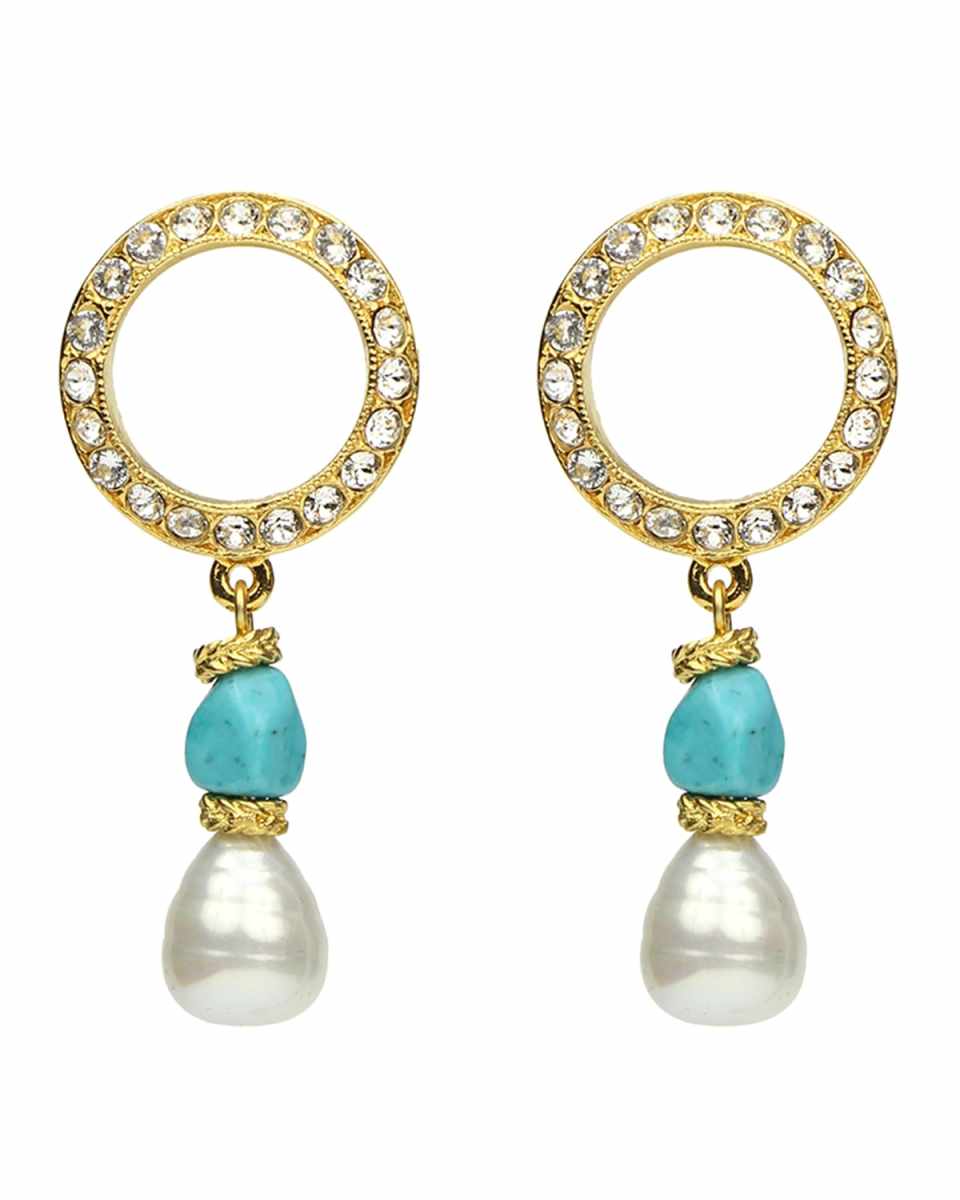 Pearly Turquoise-Stone Dangle Earrings