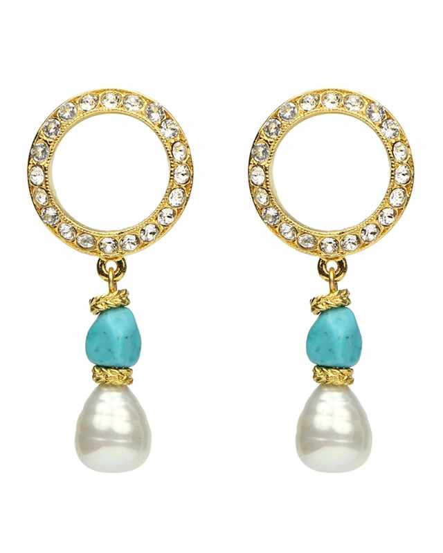 Pearly Turquoise-Stone Dangle Earrings
