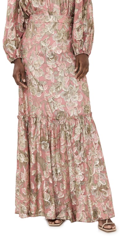 Figue Jordan Skirt Metallic Fantasy Floral Blush