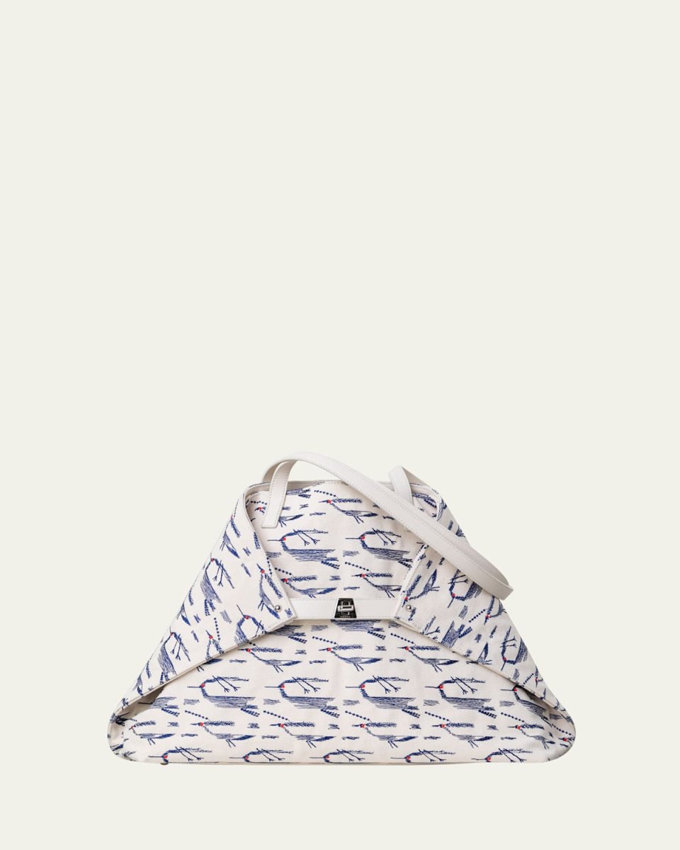 Ai Medium Bird Embroidered Canvas Shoulder Bag