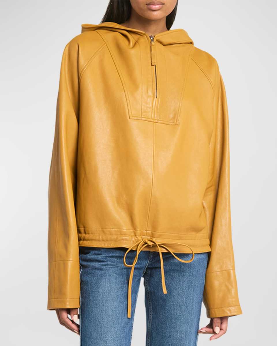 Hooded Leather Workwear Pullover