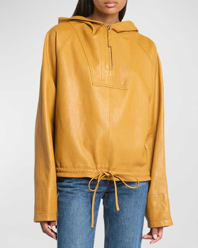 Hooded Leather Workwear Pullover