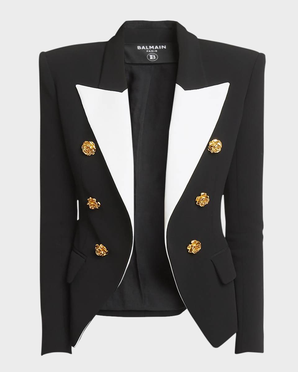 6-Button Contrast Satin Lapel Jacket