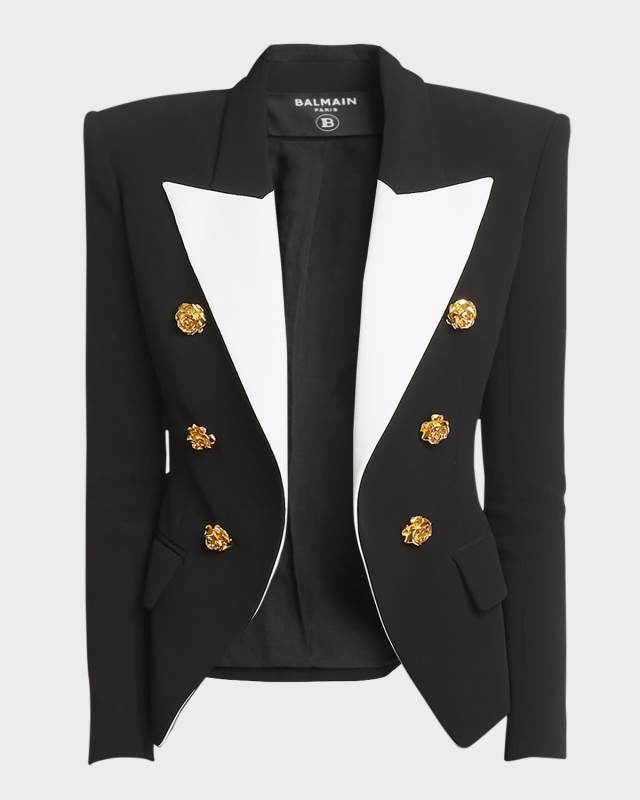 6-Button Contrast Satin Lapel Jacket
