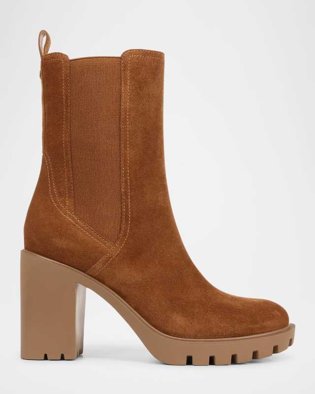Riley Suede Block-Heel Chelsea Booties