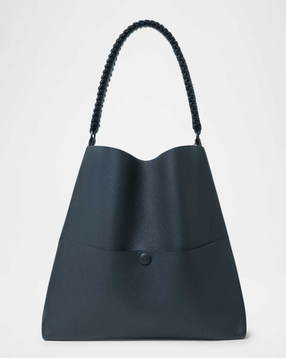 Medium Slim Grained Leather Tote Bag