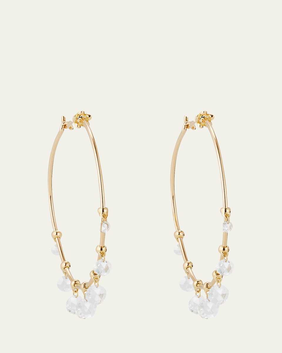 18k Yellow Gold Wind Chime Diamond Hoop Earrings