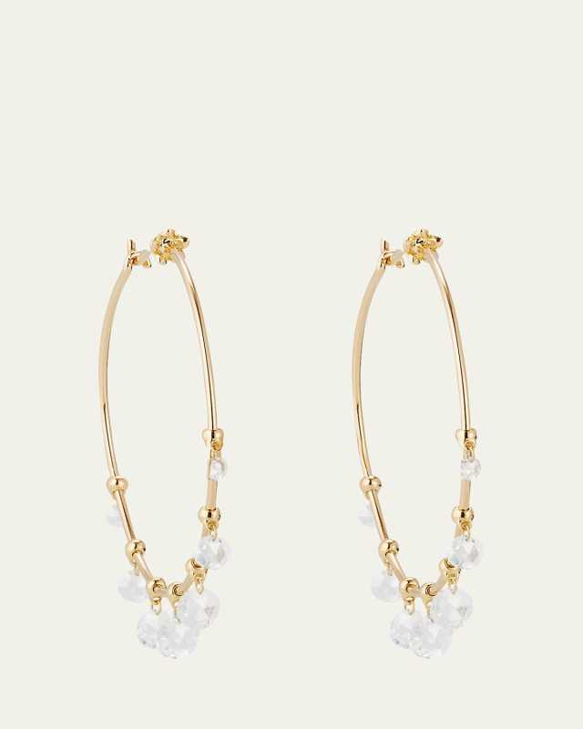 18k Yellow Gold Wind Chime Diamond Hoop Earrings