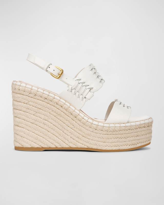 Riya Woven Leather Wedge Espadrilles