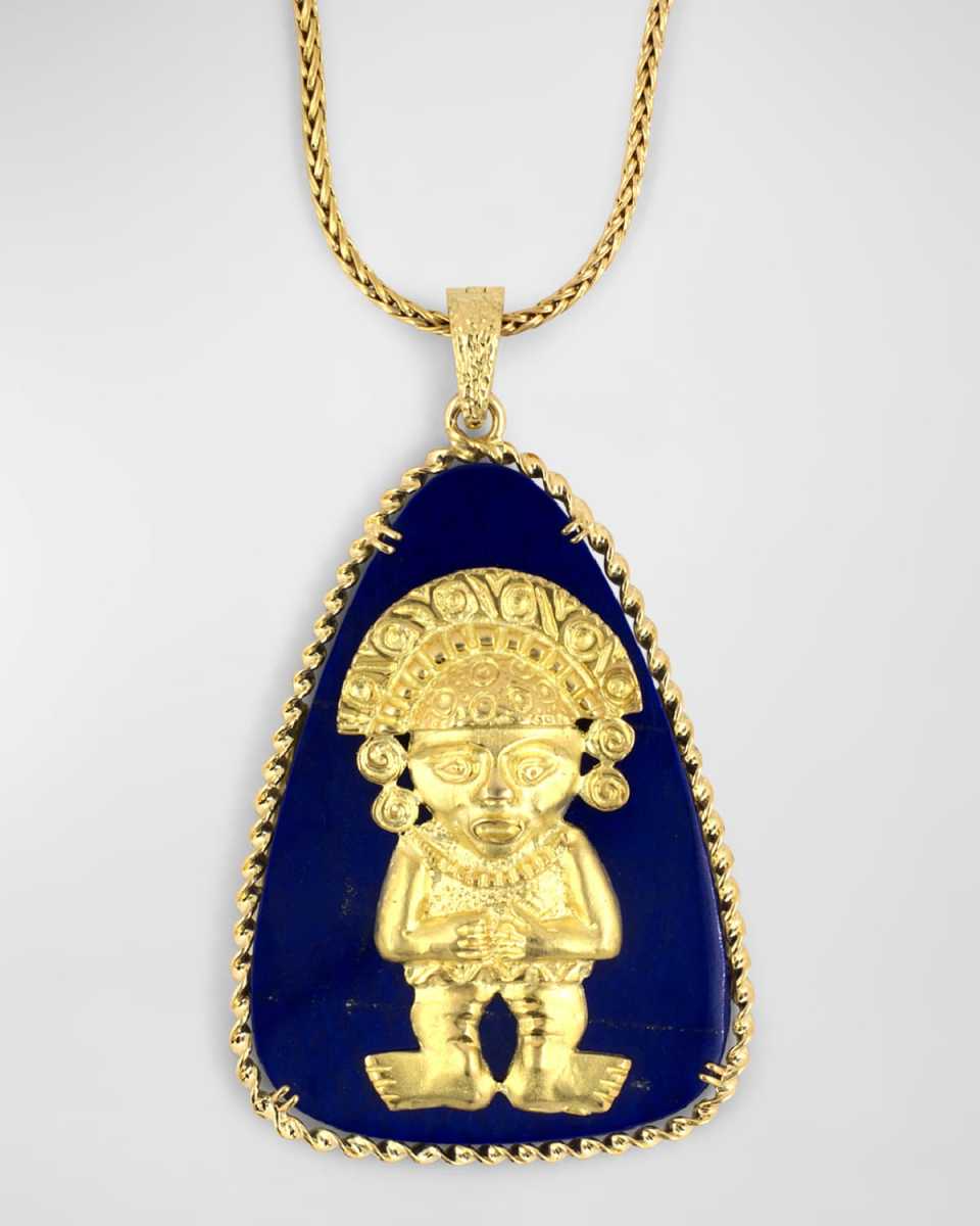 Estate Hammerman Brothers 18K Yellow Gold Large Lapis Pendant Necklace