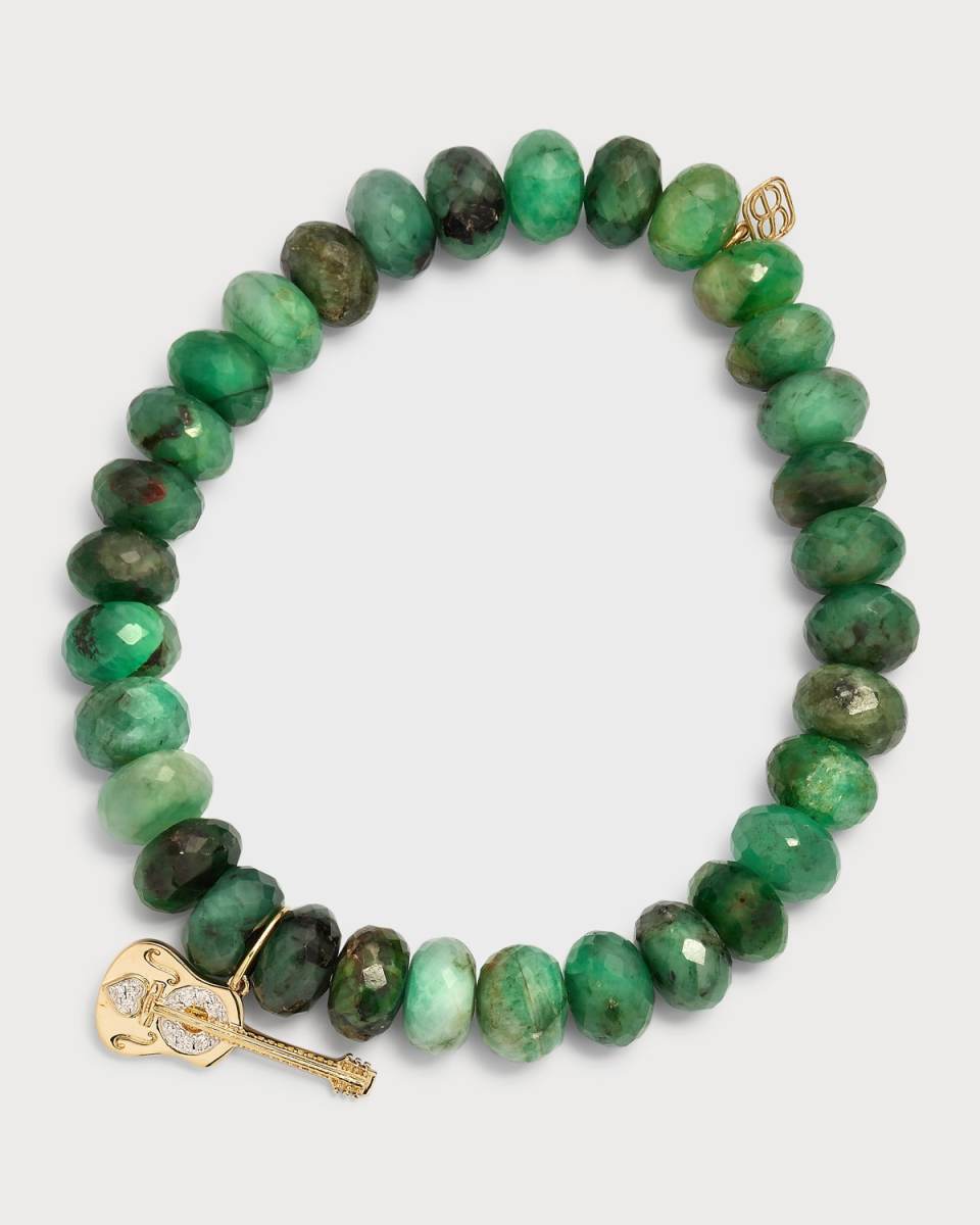 Western Guitar on Natural Emerald Faceted Rondelle Bracelet