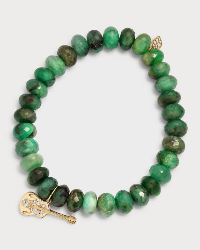 Western Guitar on Natural Emerald Faceted Rondelle Bracelet
