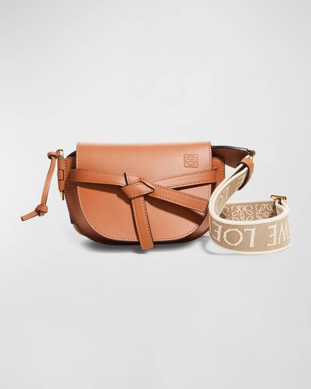 Gate Dual Mini Crossbody Bag in Leather with Jacquard Strap