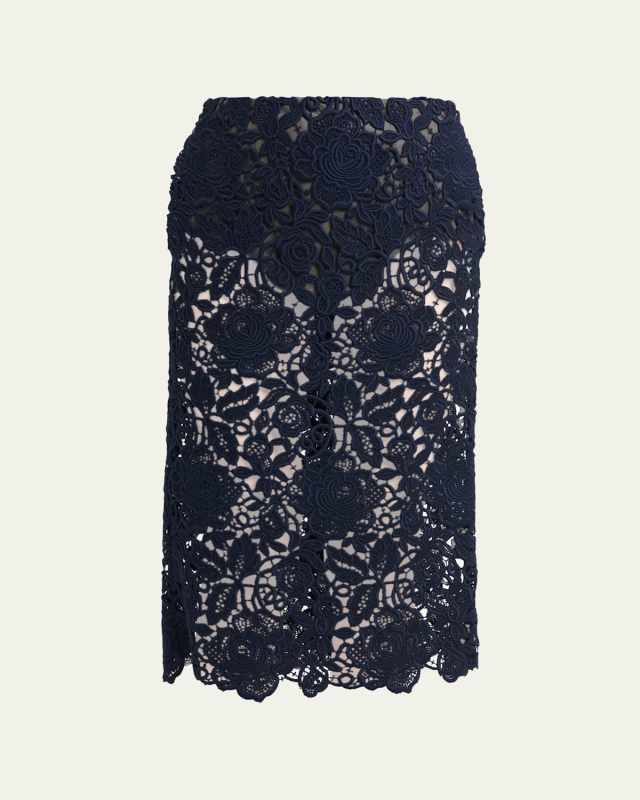 Floral Lace Sheer Pencil Skirt